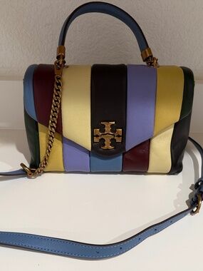 Tory Burch Kira Small Multicolored Striped Quilted Lambskin satchel